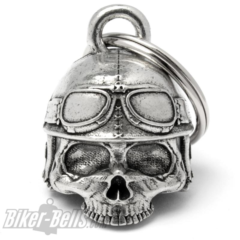 3D Totenkopf Biker-Bell mit retro Motorradhelm Ride Bell Glücksglöckchen Geschenk